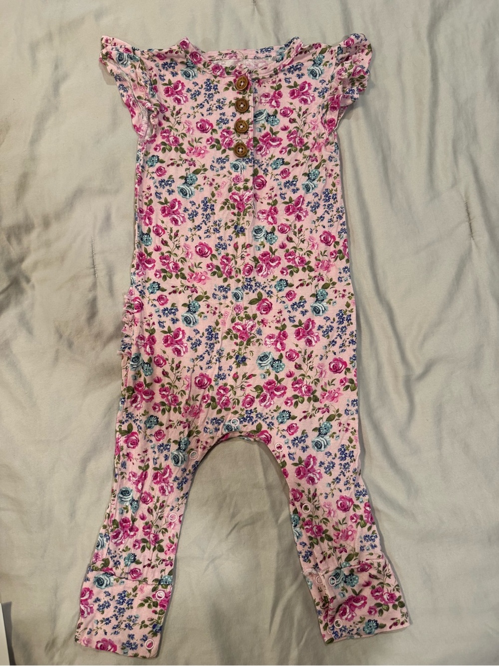 Posh Peanut Pink Floral Ruffle Romper